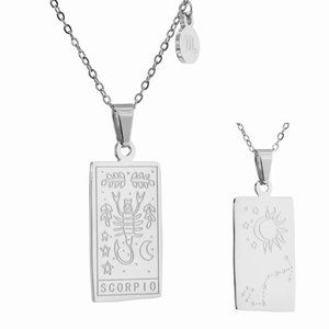 Silver SCORPIO Stainless Steel Zodiac Sign Constellation Pendant Necklace